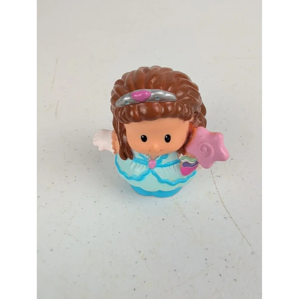 Rare Fisher-Price Little People Fairy Figure Blue Dress Brown Hair Pink Wand